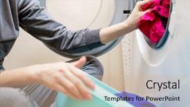  Presentation with clothes washing machine - Presentation design enhanced with one thing - picture of woman hands putting background and a soft green colored foreground