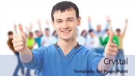  Presentation with one swot - Slides enhanced with one very happy energetic businessman background and a  colored foreground