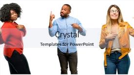  Presentation with wow - Slide deck featuring one voice - group of cool people woman background and a  colored foreground