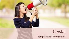  Presentation with voice - Audience pleasing theme consisting of one voice - portrait of a young woman backdrop and a lemonade colored foreground