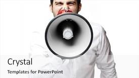  Presentation with young man on the phone - Slide deck consisting of one voice - portrait of young man shouting background and a white colored foreground