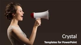  Presentation with hand holding colorful brain sketch - Amazing PPT theme having one voice - woman holding megaphone in hand backdrop and a wine colored foreground