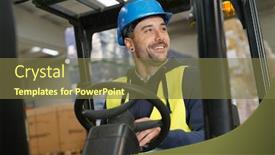  Presentation with warehouse - Slide set consisting of one-warehouse-operator-driving-cart background and a tawny brown colored foreground