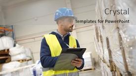  Presentation with goods and services tax gst - PPT theme featuring one-warehouseman-controlling-incoming-goods background and a light gray colored foreground