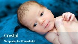  Presentation with neonatal premature newborn baby girl - Slide set having one week old newborn baby background and a ocean colored foreground
