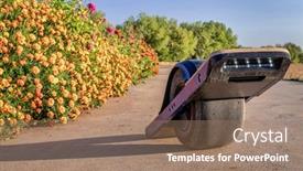  Presentation with bike - Beautiful PPT theme featuring one-wheeled-electric-skateboard backdrop and a coral colored foreground