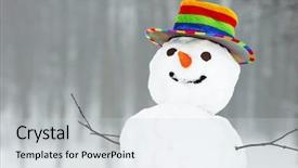  Presentation with top hat - Theme with one winter snowman with coloured background and a light gray colored foreground