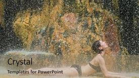  Presentation with waterfall woman - Presentation consisting of one woman bathing at ma'in hot springs waterfall in jordan middle east background and a coral colored foreground