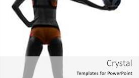  Presentation with volley - Colorful slide set enhanced with one woman beach volley ball player silhouette in studio silhouette isolated on white background backdrop and a white colored foreground