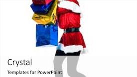  Presentation with despair - Cool new PPT layouts with one woman dressed as santa claus carrying despair on the telephone christmas bags on studio isolated white background backdrop and a white colored foreground