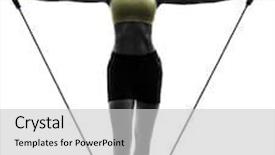  Presentation with resistance - Presentation theme featuring one woman exercising fitness workout resistance bands in silhouette on white background background and a light gray colored foreground