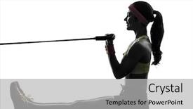  Presentation with resistance - Slide set with one woman exercising fitness workout resistance bands in silhouette on white background background and a light gray colored foreground