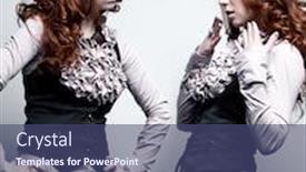  Presentation with gray - Presentation consisting of one woman in two roles on gray wall background background and a ocean colored foreground