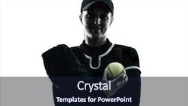 Presentation with sports softball - PPT theme featuring one woman playing softball players background and a wine colored foreground