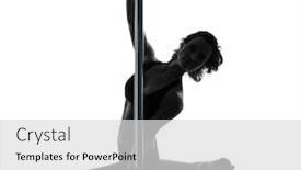  Presentation with pole - Presentation theme with one woman pole dancer dancing in silhouette studio isolated on white background background and a light gray colored foreground
