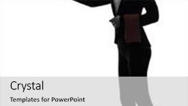  Presentation with butler - Slides with one woman waiter butler holding empty tray in silhouette on white background background and a light gray colored foreground