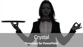  Presentation with butler - Slide deck consisting of one woman waiter butler holding empty tray zen gesturing in silhouette on white background background and a gray colored foreground