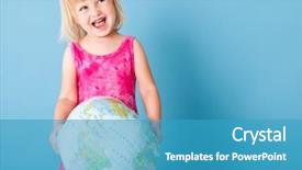  Presentation with 3d character blue globe - Presentation theme having one world play - little girl with a globe background and a teal colored foreground