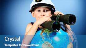  Presentation with globe - Slide set consisting of one world play - little sailor boy sitting background and a  colored foreground