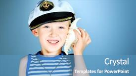  Presentation with sea shell - Presentation theme consisting of one world play - little smiling sailor boy is background and a  colored foreground