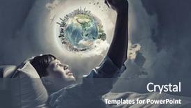  Presentation with teenage - Colorful PPT theme enhanced with one world play - teenage boy in pajamas lying backdrop and a ocean colored foreground