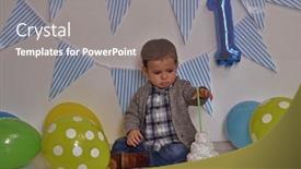  Presentation with birthday party - Amazing PPT theme having one-year-birthday-baby-party backdrop and a gray colored foreground