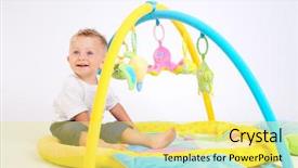  Presentation with released - Cool new PPT theme with one year old baby boy enjoys playing with toys studio shot all toys visible on the photo are officialy property released backdrop and a yellow colored foreground
