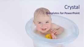 Presentation with baby bath - PPT layouts with one year old baby is taking a bath with milk background and a sky blue colored foreground
