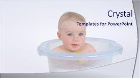  Presentation with baby milk - Colorful slide deck enhanced with one year old baby is taking a bath with milk backdrop and a sky blue colored foreground