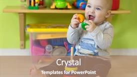  Presentation with one child back ground - Slide deck with one year old child playing background and a coral colored foreground
