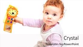  Presentation with released - Presentation theme having one year old red haired baby girl plays with toys studio shot all toys visible on the photo are officialy property released background and a sky blue colored foreground