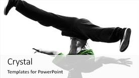  Presentation with break dance - Cool new PPT layouts with one young acrobatic break dancer backdrop and a white colored foreground