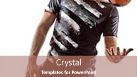  Presentation with handball - Slide set with one-young-caucasian-court-handball background and a coral colored foreground