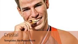  Presentation with athletics - Audience pleasing presentation design consisting of one-young-caucasian-man-athetle backdrop and a coral colored foreground