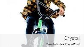  Presentation with bmx - Slide set having one-young-caucasian-man-bmx background and a white colored foreground