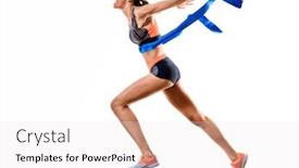  Presentation with athletics - Audience pleasing presentation design consisting of one-young-caucasian-woman-runner backdrop and a sky blue colored foreground