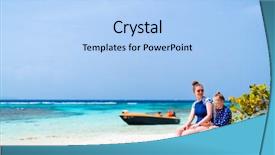  Presentation with tropical beach party - Presentation design with onepiece - mother and daughter enjoying tropical background and a  colored foreground