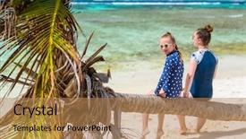  Presentation with tropical beach party - Cool new slides with onepiece - mother and daughter enjoying tropical backdrop and a  colored foreground