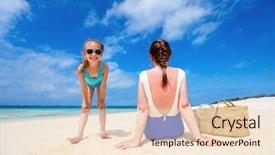  Presentation with tropical beach party - Beautiful PPT layouts featuring onepiece - mother and daughter enjoying tropical backdrop and a  colored foreground