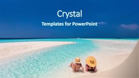  Presentation with tropical beach party - PPT layouts having onepiece - mother and daughter enjoying tropical background and a ocean colored foreground