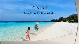  Presentation with tropical beach party - Beautiful theme featuring onepiece - mother and daughter enjoying tropical backdrop and a  colored foreground