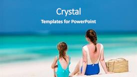  Presentation with tropical beach party - PPT theme with onepiece - mother and daughter enjoying tropical background and a  colored foreground