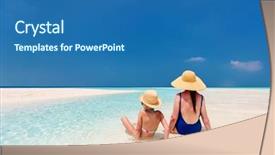 Presentation with tropical beach party - Presentation design enhanced with onepiece - mother and daughter enjoying tropical background and a  colored foreground