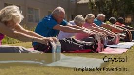  Presentation with group - PPT layouts featuring ones legs on yoga mat background and a coral colored foreground