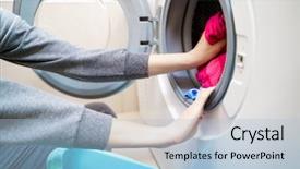  Presentation with clothes washing machine - Cool new PPT theme with onesource - image of woman hands putting backdrop and a light blue colored foreground