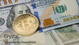  Presentation with bitcoin - Theme having onesource - picture of dollars with gold background and a soft green colored foreground