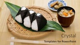  Presentation with japanese - Presentation theme having onigiri-a-japanese-traditional-rice and a yellow colored foreground