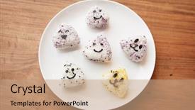  Presentation with white plate - Audience pleasing presentation theme consisting of onigiri rice balls with smiley backdrop and a coral colored foreground