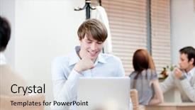  Presentation with internet surfing - Amazing PPT theme having oniline business - man is surfing backdrop and a  colored foreground