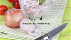  Presentation with onion - Amazing slide set having onion cut with rings in bowl on wooden table close-up backdrop and a soft green colored foreground